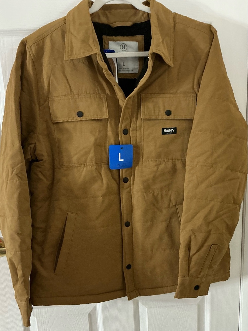 NWT Hurley Men’s Sherpa Lined Quilted Canvas Shacket Jacket Tan L - Picture 6 of 14
